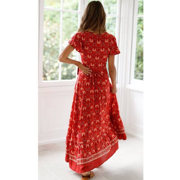 Robe Bohème Rouge Échancrée – Image 3