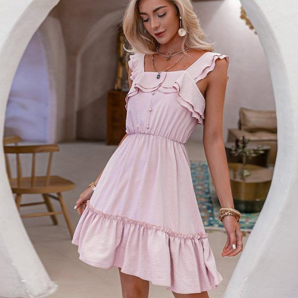 Robe D'Été Rétro Rose À Volants – Image 5